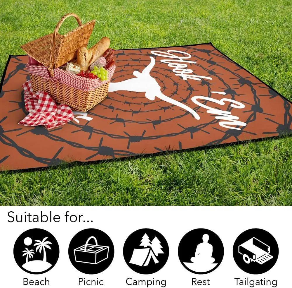 LOGOVISION University of Texas Picnic Outdoor Blanket, 50"x60" Barbed Wire, Foldable Blanket for Picnic, Beach, Camping, Park, Tailgate