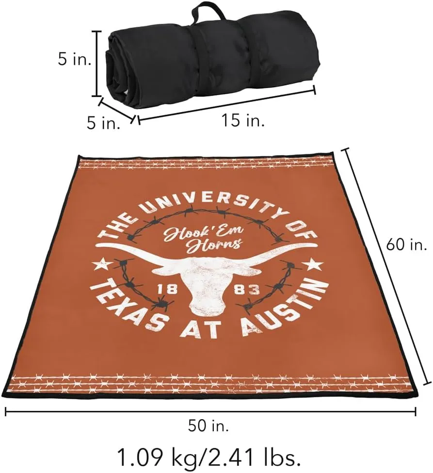LOGOVISION University of Texas Picnic Outdoor Blanket, 50"x60" Stamp, Foldable Blanket for Picnic, Beach, Camping, Park, Tailgate