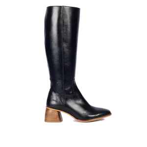 Long shafted boot with sculptural block heel