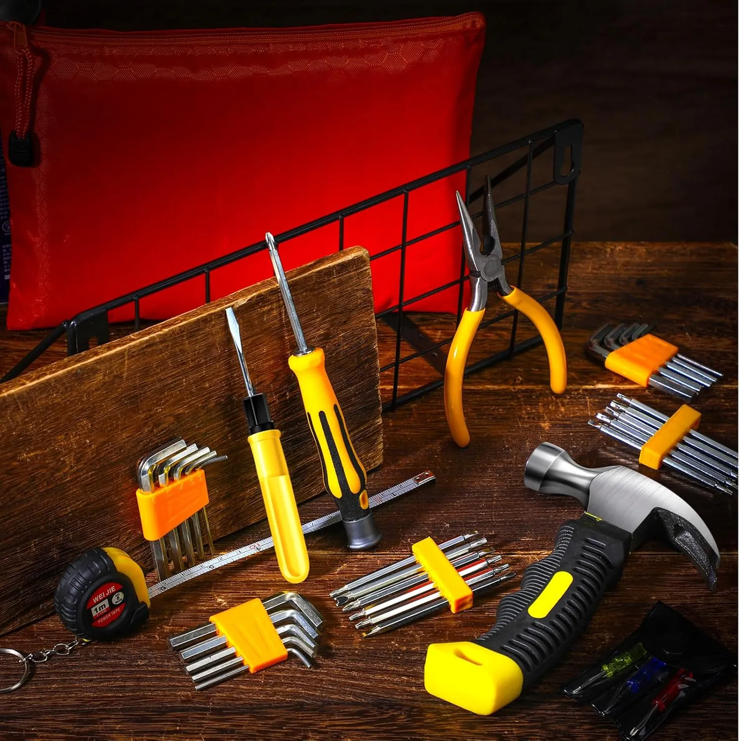 Lothee 57 Pieces Mini Operation Tool Kit Emergency Compact Tool Set with Storage Bag Mini Tape Screwdriver Keychain Double Screw Drive Bits Employee Gift Fathers Gifts Bulk for Men Dad (Lovely Color)