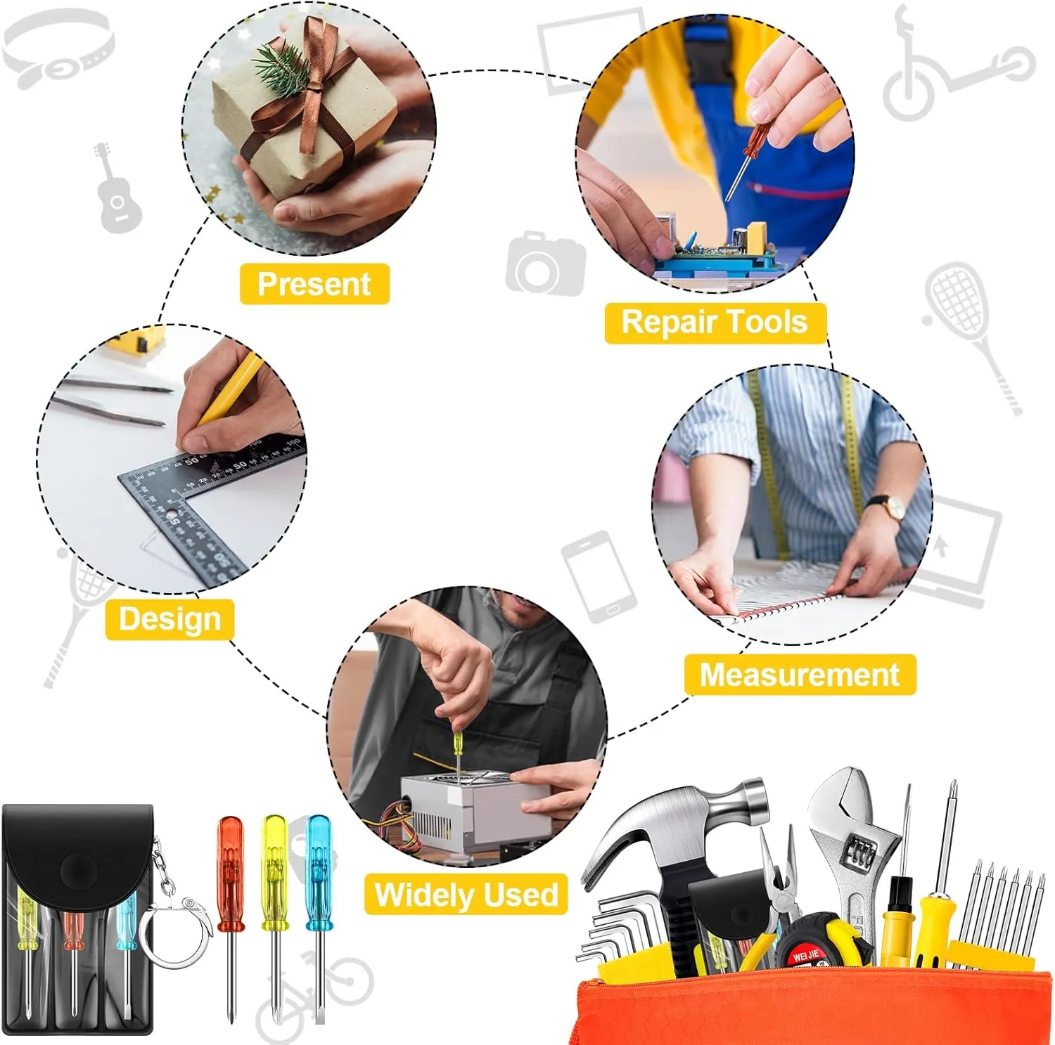 Lothee 57 Pieces Mini Operation Tool Kit Emergency Compact Tool Set with Storage Bag Mini Tape Screwdriver Keychain Double Screw Drive Bits Employee Gift Fathers Gifts Bulk for Men Dad (Lovely Color)