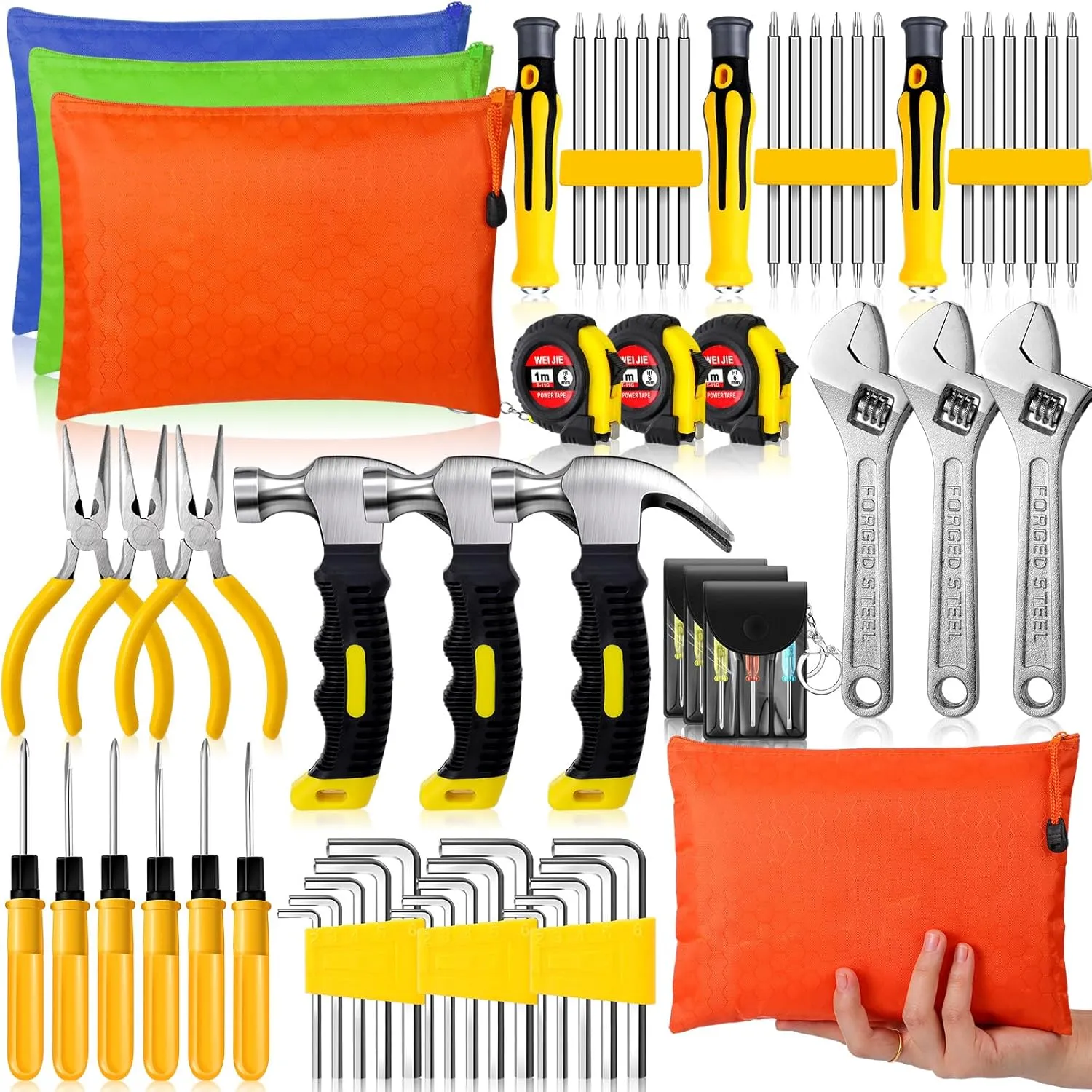 Lothee 57 Pieces Mini Operation Tool Kit Emergency Compact Tool Set with Storage Bag Mini Tape Screwdriver Keychain Double Screw Drive Bits Employee Gift Fathers Gifts Bulk for Men Dad (Lovely Color)