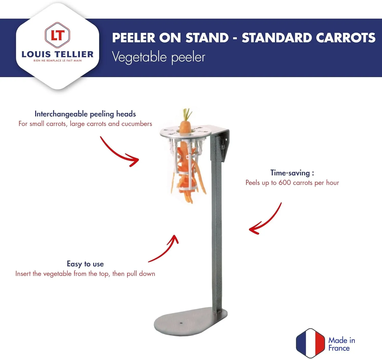 LOUIS TELLIER - Carrots Peeler on Stand - For Carrots up to Ø1.8 in - Stainless Steel Blade - High Efficiency