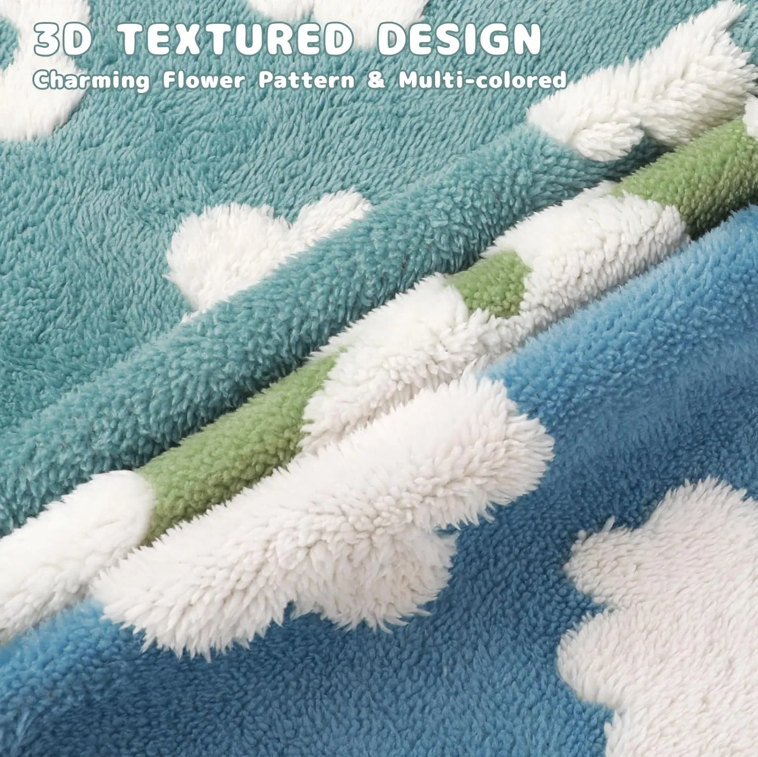 Luciphia Waterproof Pet Blanket for Medium Large Dogs Washable Fluffy Thick Jacquard Shag Fleece Warm Sherpa 3D Textured Flower Print for Cats Puppy Couch Protection (Blue,67x57 inches)