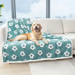 Luciphia Waterproof Pet Blanket for Medium Large Dogs Washable Fluffy Thick Jacquard Shag Fleece Warm Sherpa 3D Textured Flower Print for Cats Puppy Couch Protection (Blue,67x57 inches)