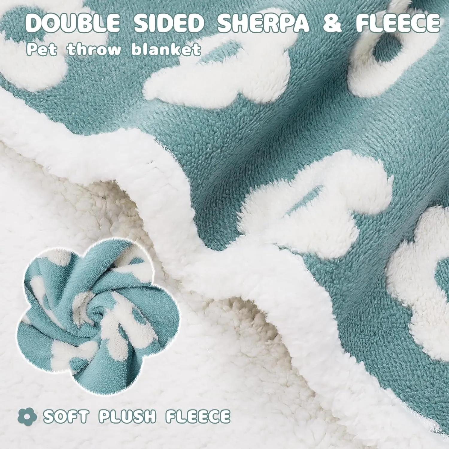 Luciphia Waterproof Pet Blanket for Medium Large Dogs Washable Fluffy Thick Jacquard Shag Fleece Warm Sherpa 3D Textured Flower Print for Cats Puppy Couch Protection (Blue,67x57 inches)