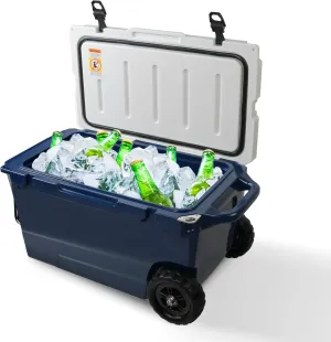 LUCKYERMORE 50Qt Portable Ice Cooler Box with Wheels & Handle, Heavy Duty Hard Cooler for Camping, Fishing, Road Trips, 5-Day Cold Retention