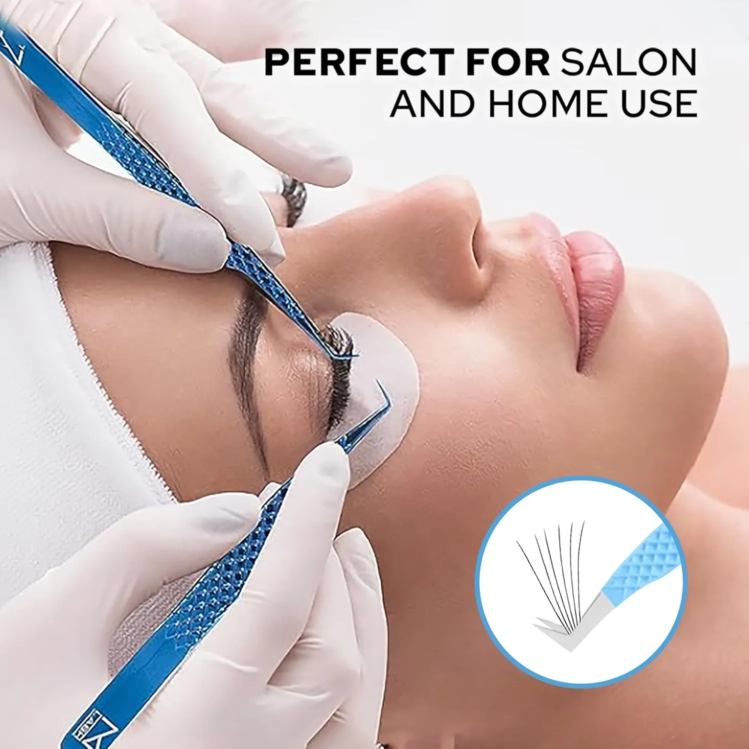 M LASH Tweezers for Eyelash Extensions (Set of 4) - Professional Lash Extension Tweezers - Fiber Tip, Japanese Steel, Diamond Grip Eyelash Extension Tweezer (PW)
