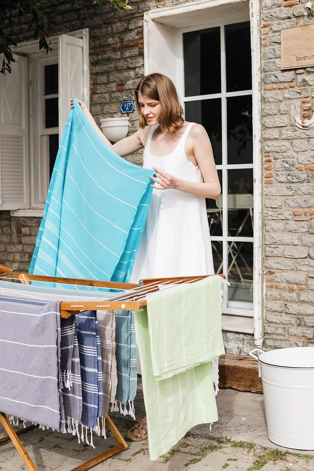 Madamelique Oversized Beach Towel with Bag - 39 x 74 - 100% Cotton Quick Dry Sand Free - Hand Loomed - Pistachio