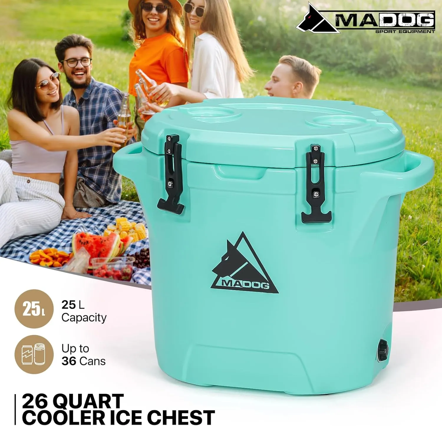 MADOG Small Beach Cooler Buckets, Lightweight Hard Cooler, Leak-Proof Coolers with 5-7 Days Ice Retention, Made of LLDPE Material, Ideal for Fishing, Boating and Traveling