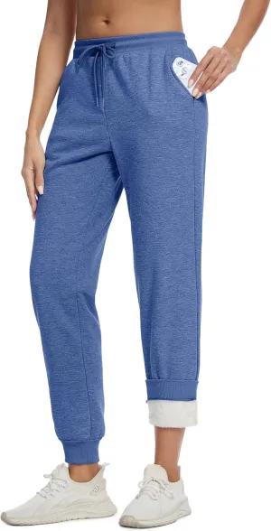 MAGCOMSEN Women's Sherpa Lined Sweatpants Winter Warm Fleece Pants Insulated Thermal Athletic Joggers with Pockets