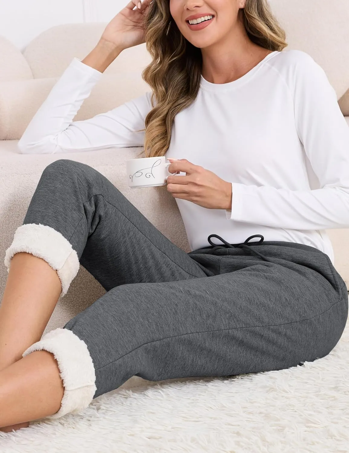 MAGCOMSEN Women's Sherpa Lined Sweatpants Winter Warm Fleece Pants Insulated Thermal Athletic Joggers with Pockets