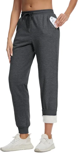 MAGCOMSEN Women's Sherpa Lined Sweatpants Winter Warm Fleece Pants Insulated Thermal Athletic Joggers with Pockets
