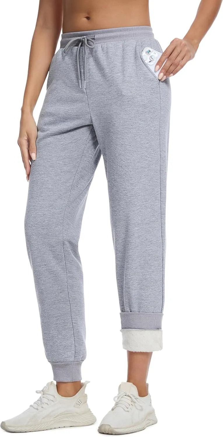MAGCOMSEN Women's Sherpa Lined Sweatpants Winter Warm Fleece Pants Insulated Thermal Athletic Joggers with Pockets