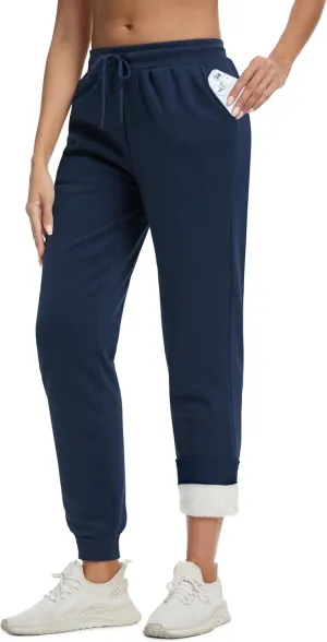 MAGCOMSEN Women's Sherpa Lined Sweatpants Winter Warm Fleece Pants Insulated Thermal Athletic Joggers with Pockets