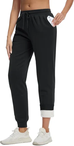 MAGCOMSEN Women's Sherpa Lined Sweatpants Winter Warm Fleece Pants Insulated Thermal Athletic Joggers with Pockets