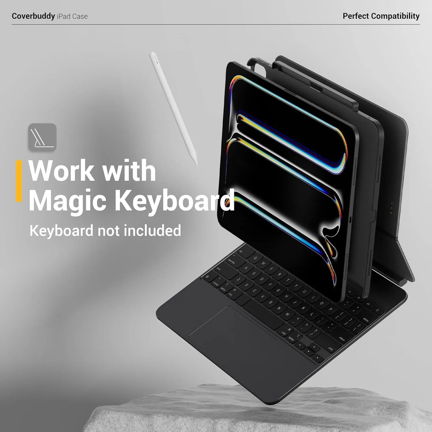 MAGEASY CoverBuddy for M4 iPad Pro 11" (2024) - iPad Pro Case Compatible with Magic Keyboard for iPad Pro (M4), Enhanced Thickness & Heat Dissipation - New Black (Leather 5.05)