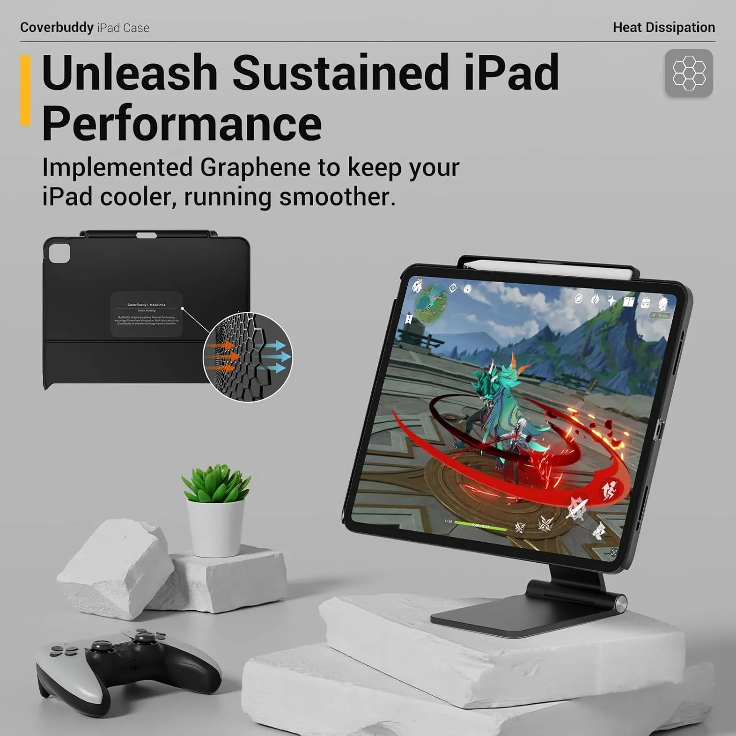 MAGEASY CoverBuddy for M4 iPad Pro 11" (2024) - iPad Pro Case Compatible with Magic Keyboard for iPad Pro (M4), Enhanced Thickness & Heat Dissipation - New Black (Leather 5.05)