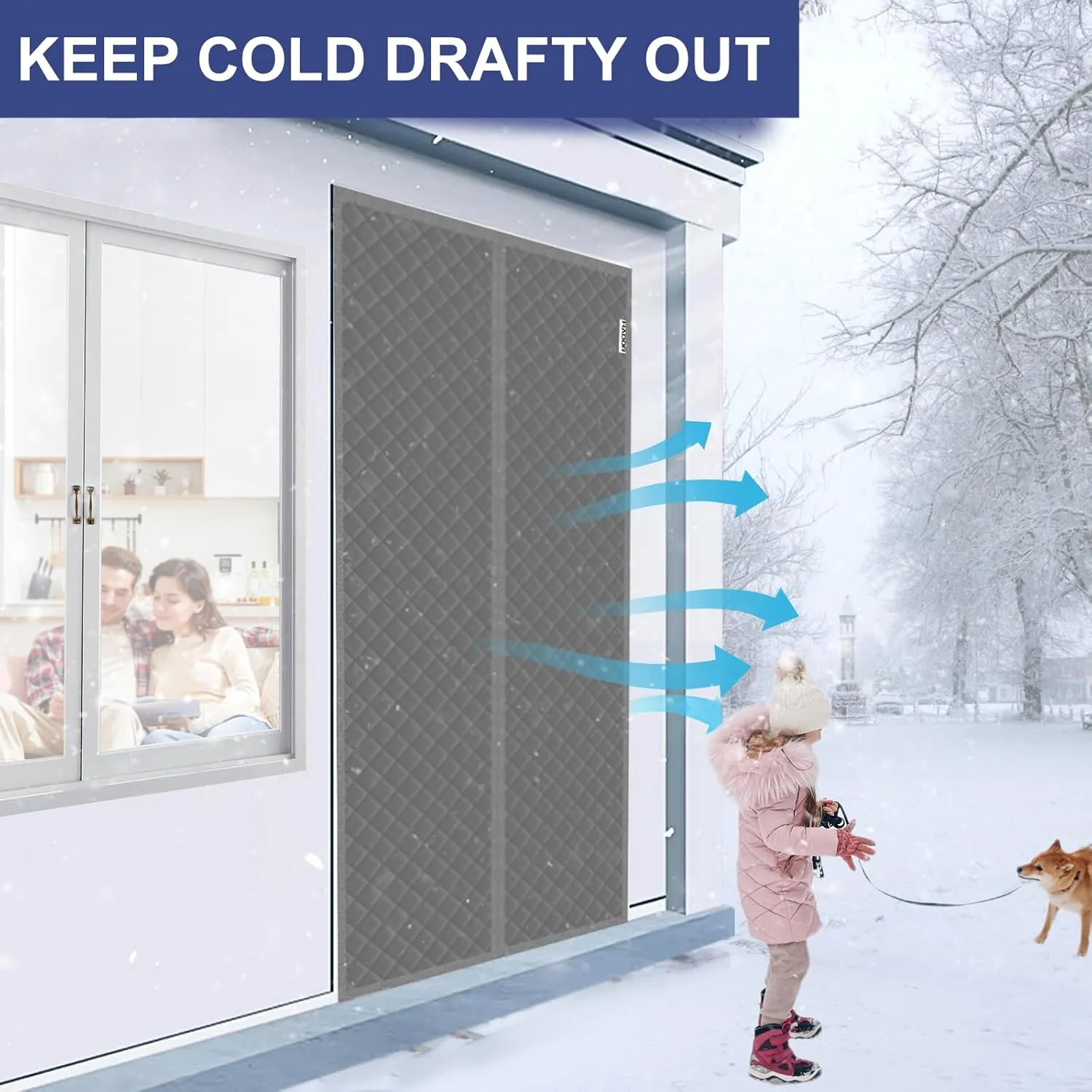 Magnetic Thermal Insulated Door Curtain Fit Door Size 30" x 80", Quilted Oxford Fabric Thicken Cotton Fill, Winter Cover Keep Cold Draft Out, Blanket Insulation for Front Patio Doors Gray