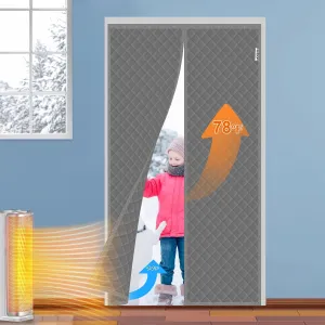 Magnetic Thermal Insulated Door Curtain Fit Door Size 30" x 80", Quilted Oxford Fabric Thicken Cotton Fill, Winter Cover Keep Cold Draft Out, Blanket Insulation for Front Patio Doors Gray