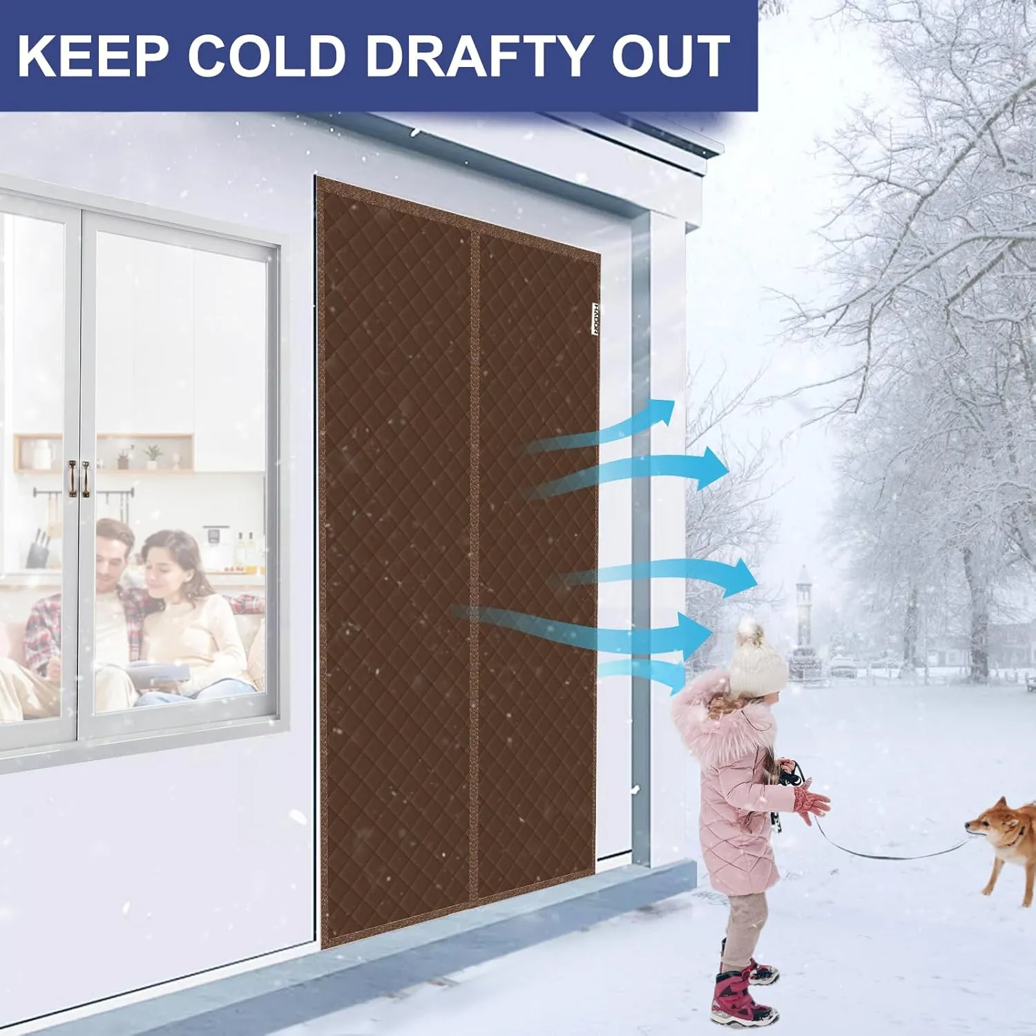 Magnetic Thermal Insulated Door Curtain Fit Door Size 32" x 80", Quilted Oxford Fabric Thicken Cotton Fill, Winter Cover Keep Cold Draft Out, Blanket Insulation for Front Patio Doors Brown