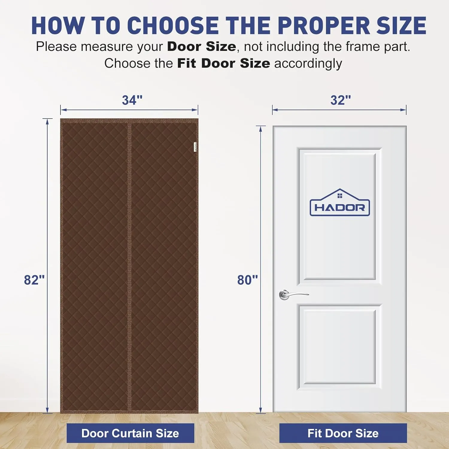 Magnetic Thermal Insulated Door Curtain Fit Door Size 32" x 80", Quilted Oxford Fabric Thicken Cotton Fill, Winter Cover Keep Cold Draft Out, Blanket Insulation for Front Patio Doors Brown