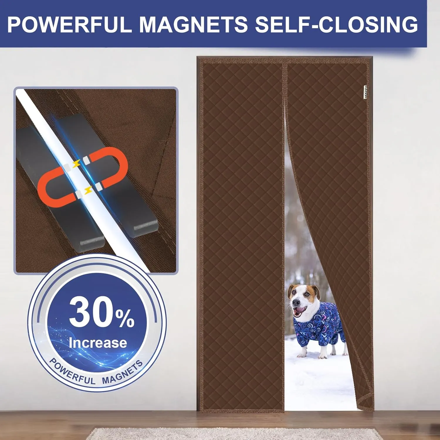Magnetic Thermal Insulated Door Curtain Fit Door Size 32" x 80", Quilted Oxford Fabric Thicken Cotton Fill, Winter Cover Keep Cold Draft Out, Blanket Insulation for Front Patio Doors Brown