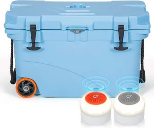 Magshion 45QT Cooler with Wheels, Portable Rolling Hard Cooler with LED Light & Bluetooth Speaker, Storage Up to 5-7 Days, Leak-Proof LLDPE Wheeled Cooler for Picnic and Boating