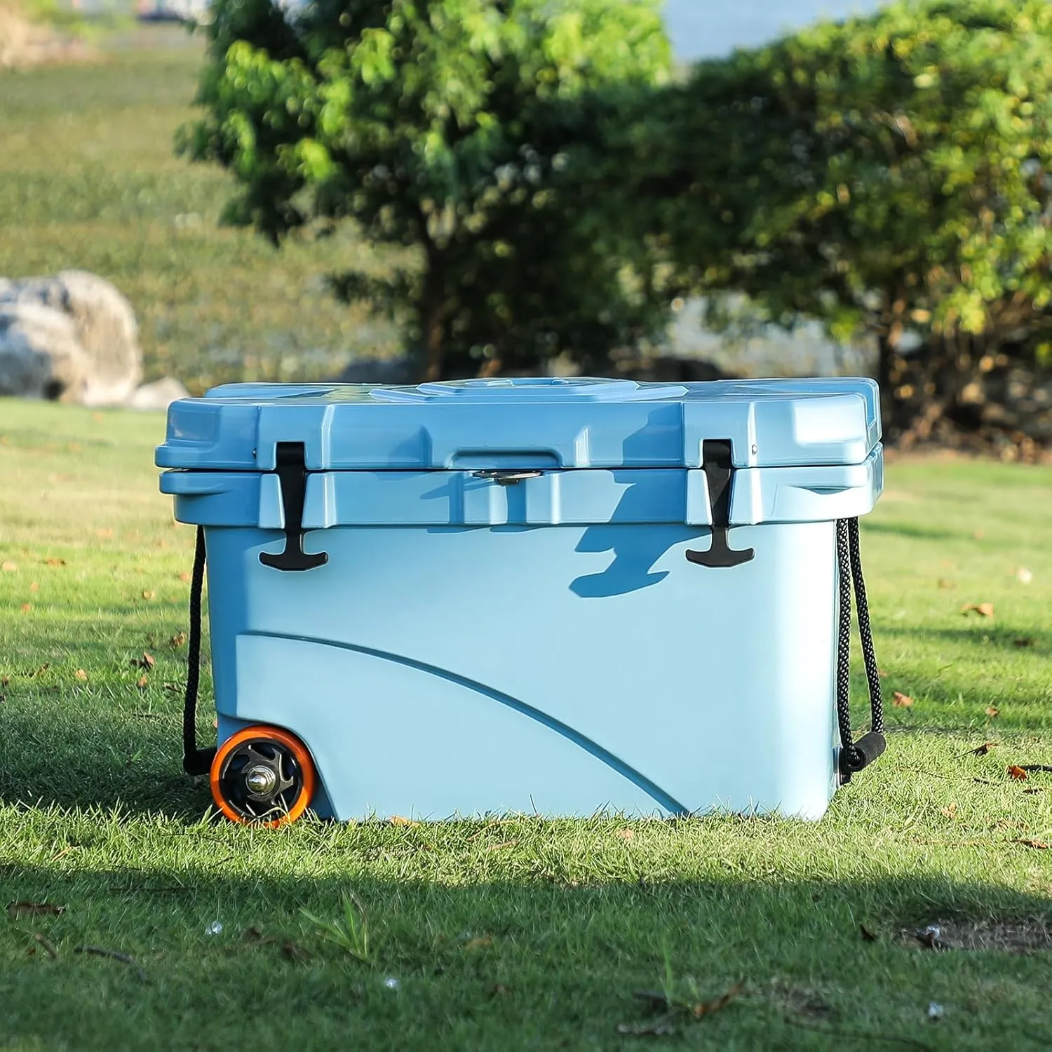 Magshion 45QT Cooler with Wheels, Portable Rolling Hard Cooler with LED Light & Bluetooth Speaker, Storage Up to 5-7 Days, Leak-Proof LLDPE Wheeled Cooler for Picnic and Boating
