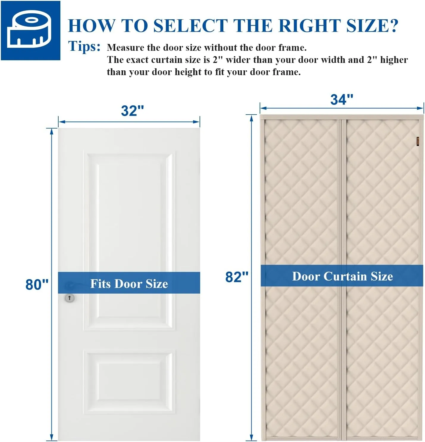 MAGZO Temperature Protection Insulated Door Curtain 32" x 80", Upgraded Oxford Filled with Thicken Cotton, Insulation Cover Blanket for Winter/Sliding Glass/Patio/Single/Entry/Front/Back Doors, Beige