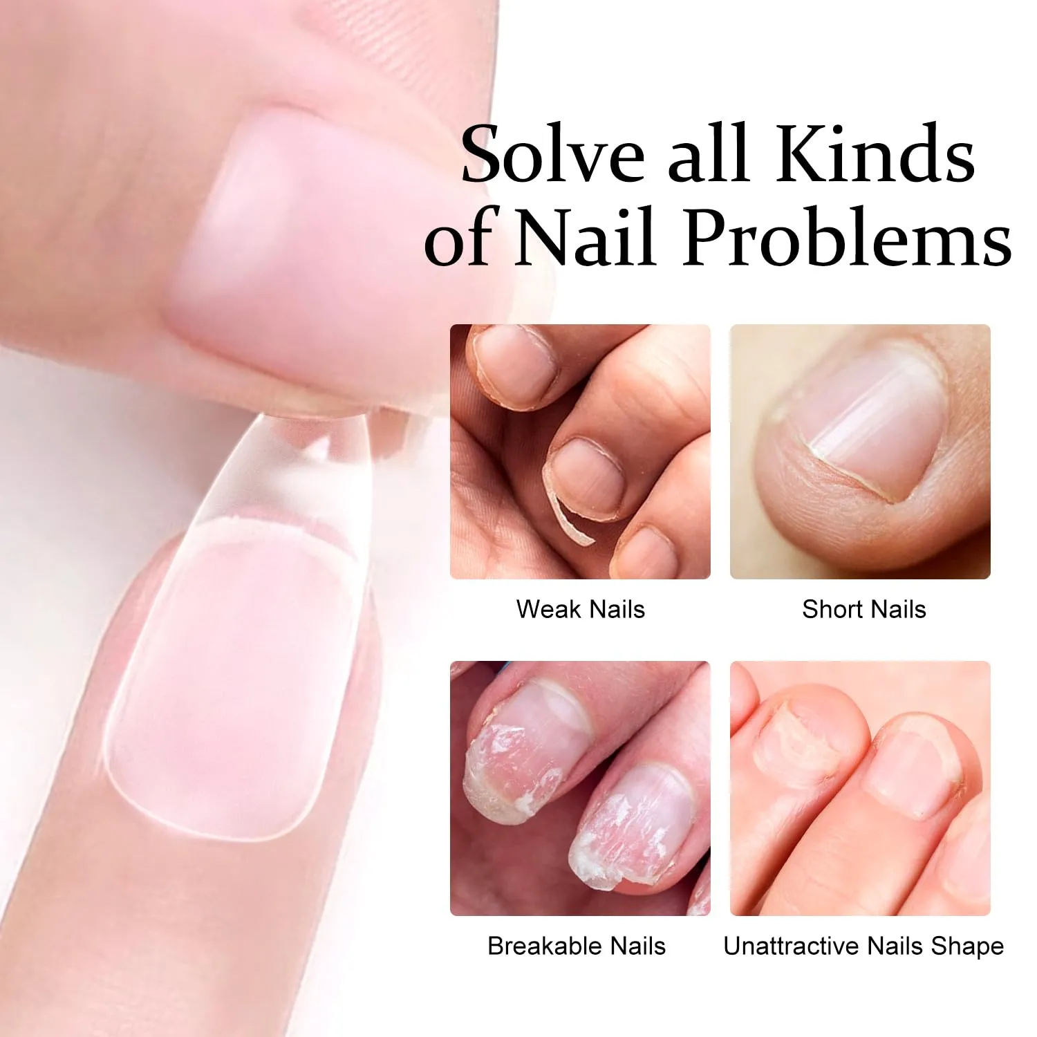 Major Dijit Gel Nail Kit - Beginner Gel Nail Set with Nail Drill, 0.5oz 4-in-1 Nail Glue, 500PCS Long Almond Nail Tips, Nail Clipper, UV Lamp for Nail Extension & Art (Long Almond)