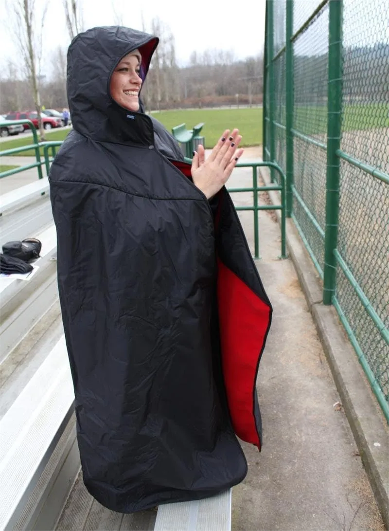 Mambe Large Extreme Weather Hooded Blanket Charcoal - 100% Waterproof and Windproof with Premium Stuff Sack - Perfect for Stadiums and Watching Sports Activities - Machine Washable Fleece