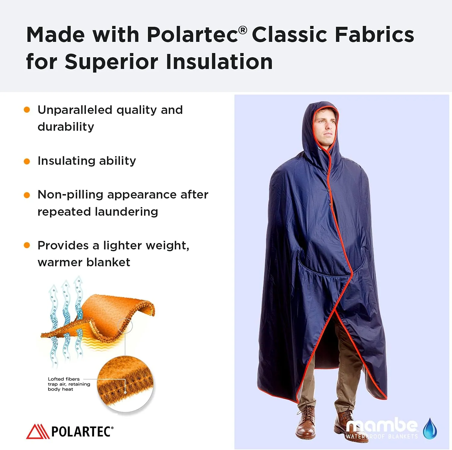 Mambe Large Extreme Weather Hooded Blanket Red - 100% Waterproof and Windproof with Premium Stuff Sack - Perfect for Stadiums and Watching Sports Activities - Machine Washable Fleece
