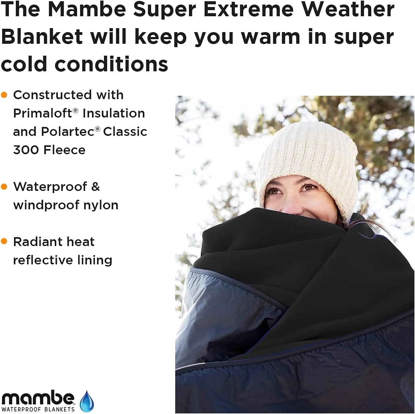 Mambe Super Extreme Weather Outdoor Blanket - Red - 100% Waterproof & Windproof - Insulated Polarfleece Blanket for Activities Like Cold Weather Camping & Winter Sports, Machine Washable