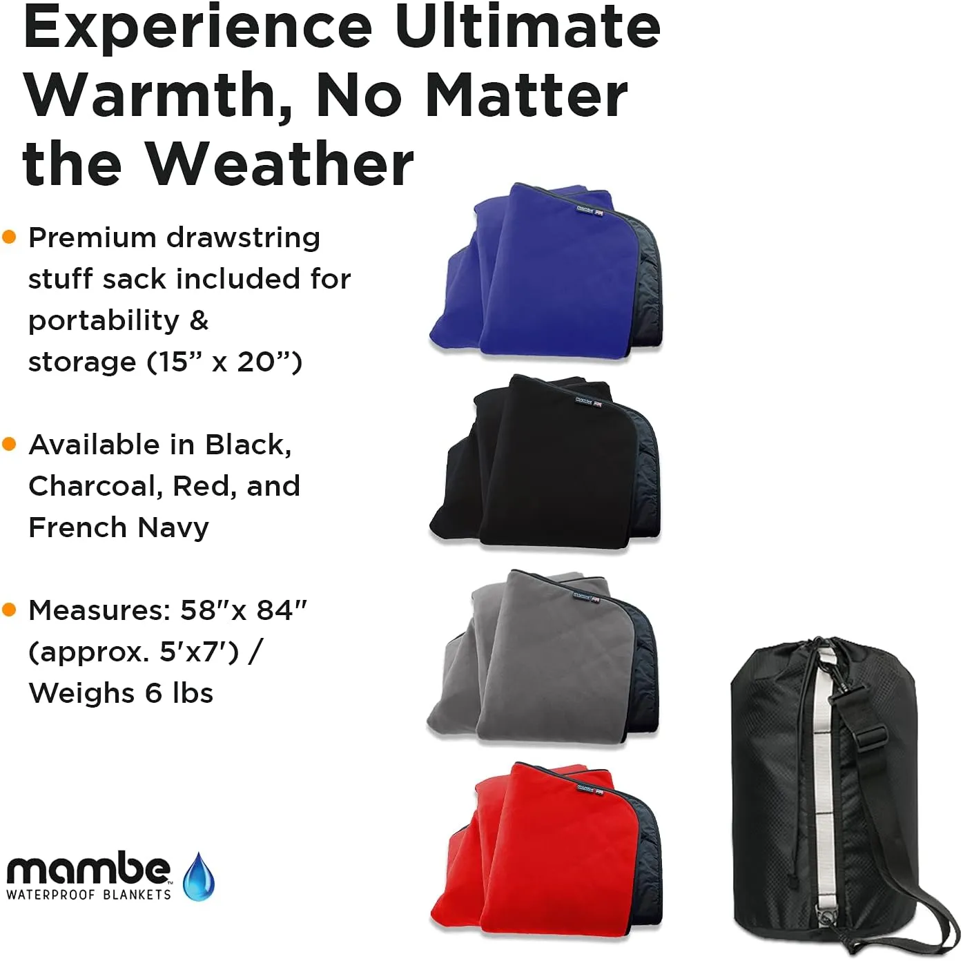 Mambe Super Extreme Weather Outdoor Blanket - Red - 100% Waterproof & Windproof - Insulated Polarfleece Blanket for Activities Like Cold Weather Camping & Winter Sports, Machine Washable