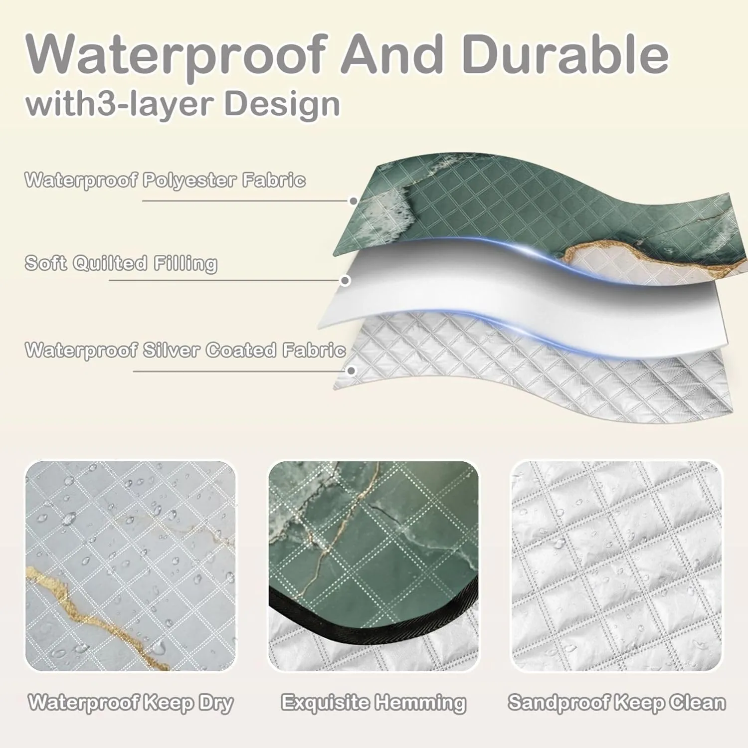 Marble Sage Green White Waterproof Camping Blanket Large Beach Picnic Accessories Outdoor for Grass Summer Gift Manta de Tela para Picnic