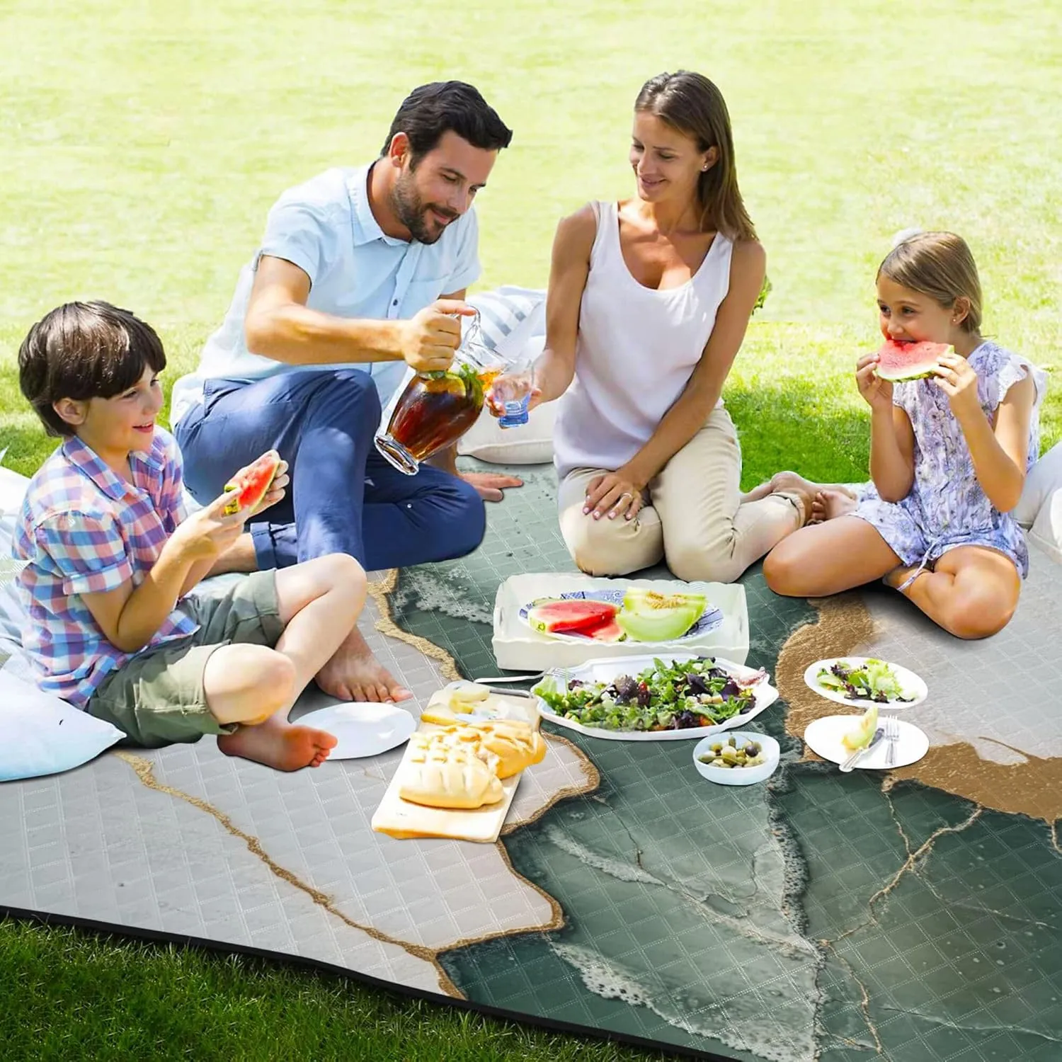 Marble Sage Green White Waterproof Camping Blanket Large Beach Picnic Accessories Outdoor for Grass Summer Gift Manta de Tela para Picnic