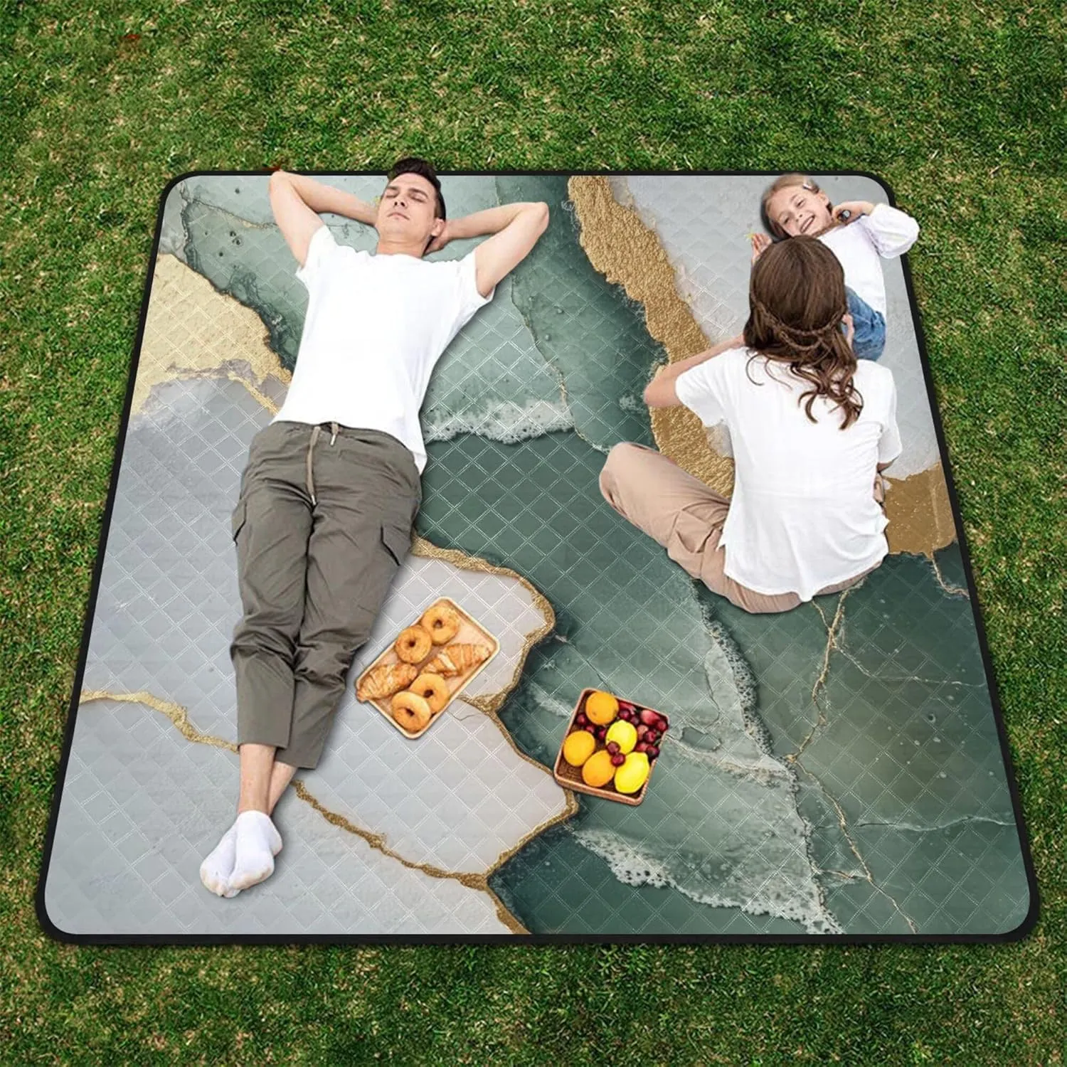 Marble Sage Green White Waterproof Camping Blanket Large Beach Picnic Accessories Outdoor for Grass Summer Gift Manta de Tela para Picnic