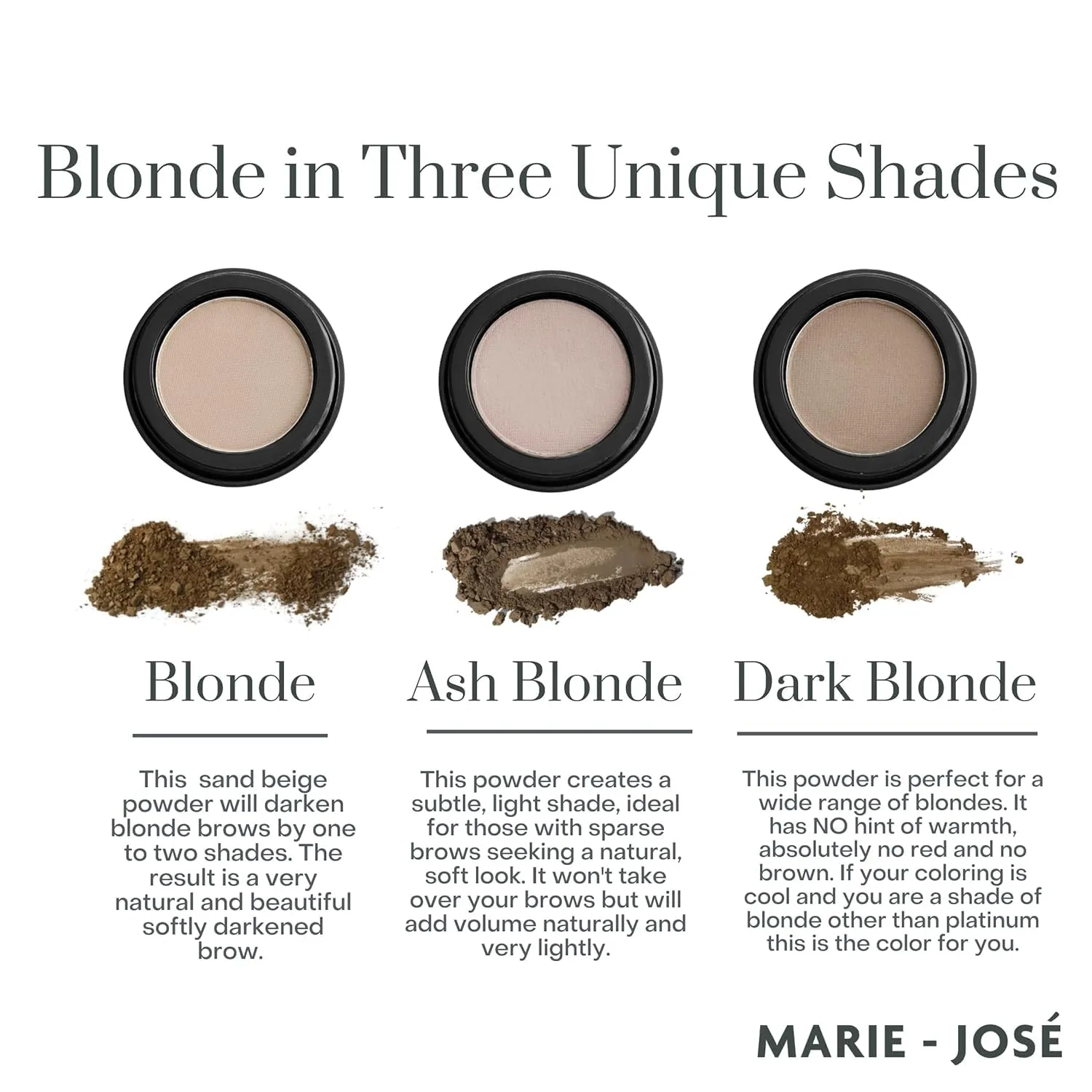 Marie-José Eyebrow Powder - Eyebrow Filler Powder - Effortless All-Day Brow Beauty - Compact Size 0.10oz for Purse or Travel Size - Made in USA (Dark Blonde)
