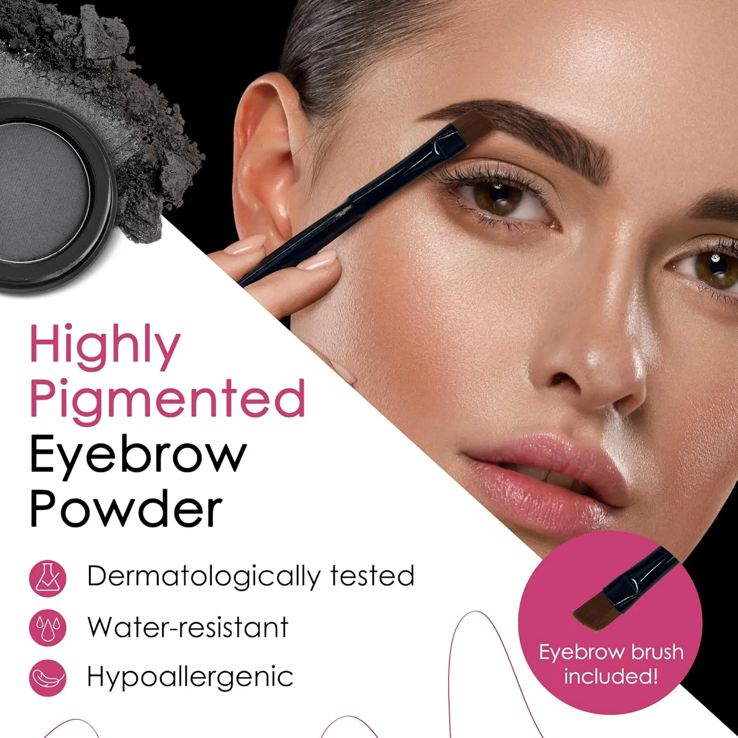 Marie-José Eyebrow Powder Soft Black - Ideal for those with Black Hair - Effortless All-Day Brow Beauty - Compact Size 0.10oz for Purse or Travel Size - Made in USA