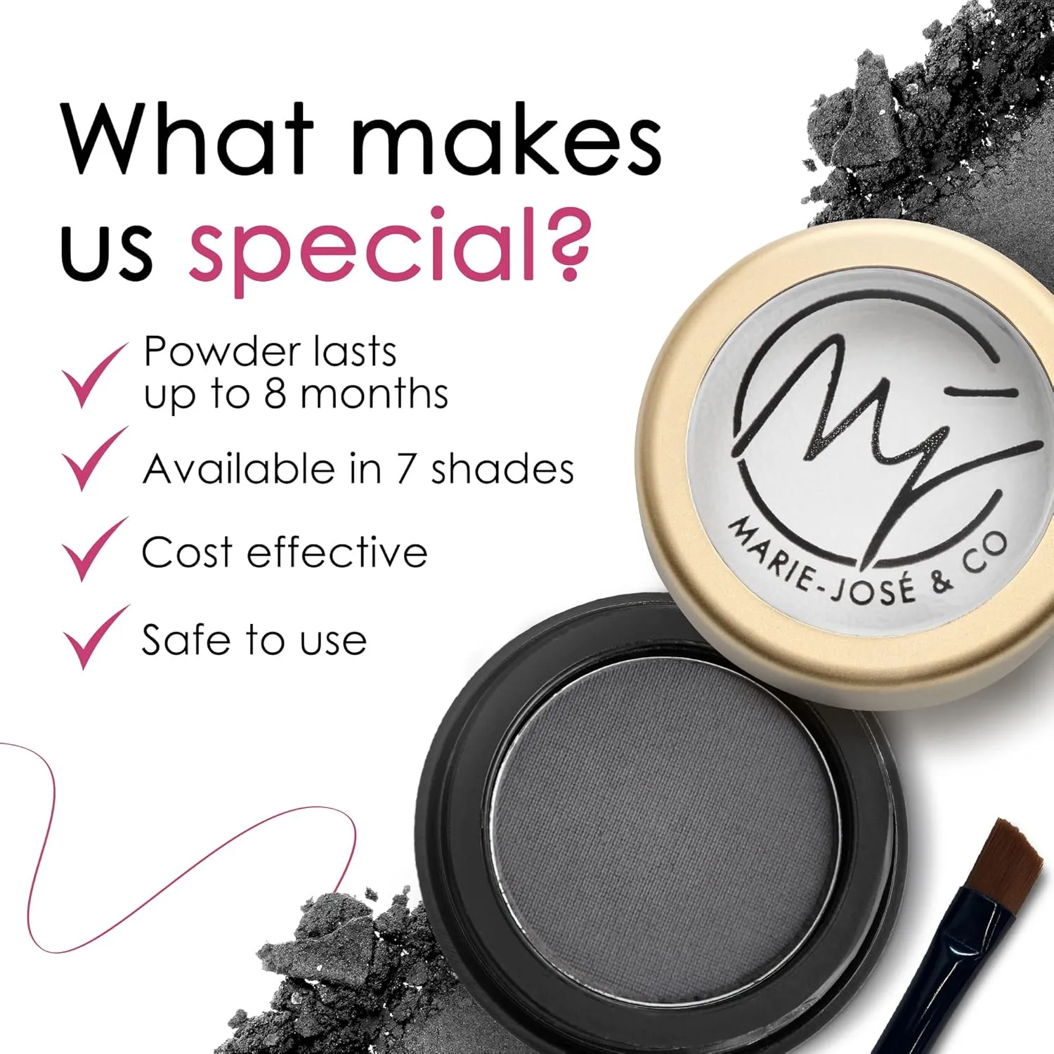 Marie-José Eyebrow Powder Soft Black - Ideal for those with Black Hair - Effortless All-Day Brow Beauty - Compact Size 0.10oz for Purse or Travel Size - Made in USA