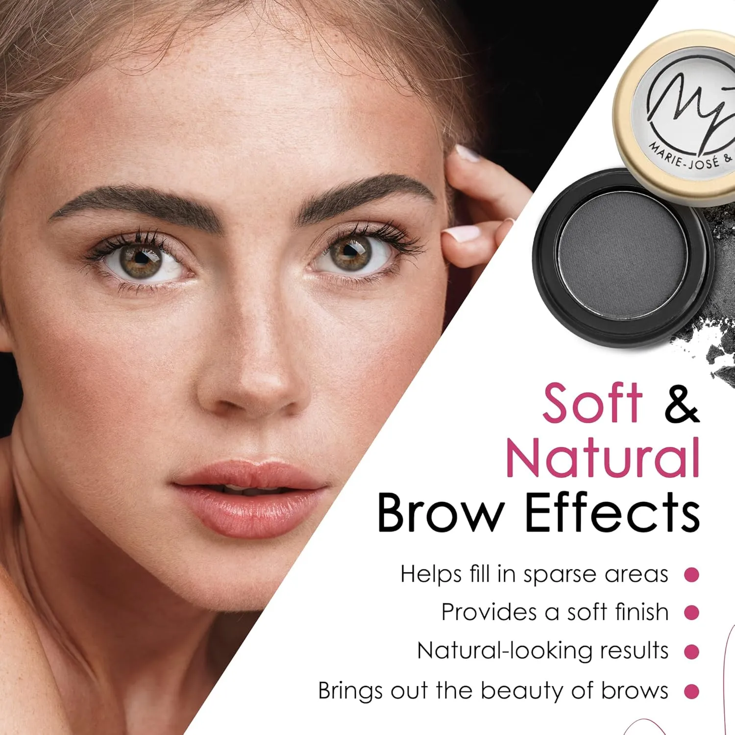 Marie-José Eyebrow Powder Soft Black - Ideal for those with Black Hair - Effortless All-Day Brow Beauty - Compact Size 0.10oz for Purse or Travel Size - Made in USA