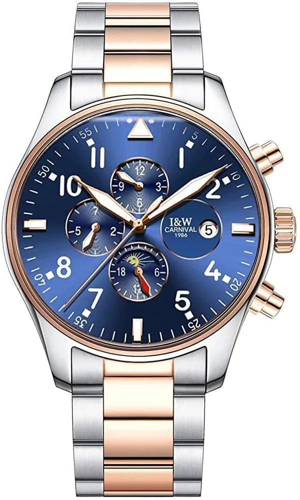 MASTOPMen's High end Mechanical Watcher Business Stainless Steel Strap Sapphire Dress Wrist Watch Luminous Classic Calendar Window Waterproof Analog Watch