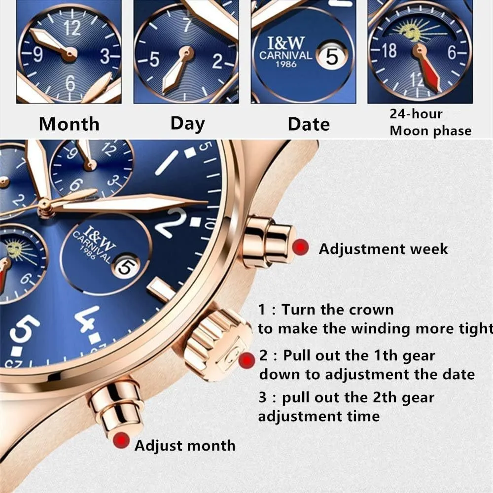 MASTOPMen's High end Mechanical Watcher Business Stainless Steel Strap Sapphire Dress Wrist Watch Luminous Classic Calendar Window Waterproof Analog Watch