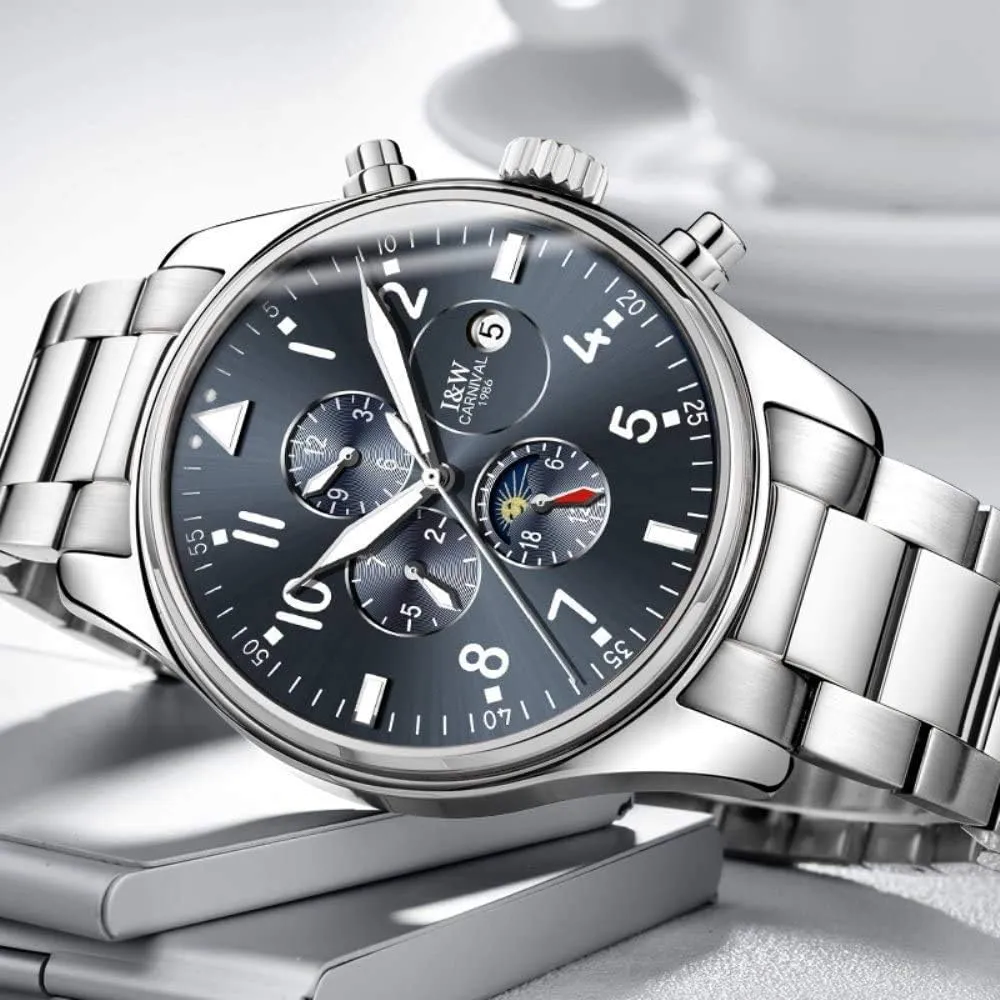 MASTOPMen's High end Mechanical Watcher Business Stainless Steel Strap Sapphire Dress Wrist Watch Luminous Classic Calendar Window Waterproof Analog Watch
