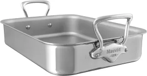 Mauviel M'Cook 5-Ply Polished Stainless Steel Roasting Pan, And Cast Stainless Steel Handles, 11 x 8.6-In, Made In France