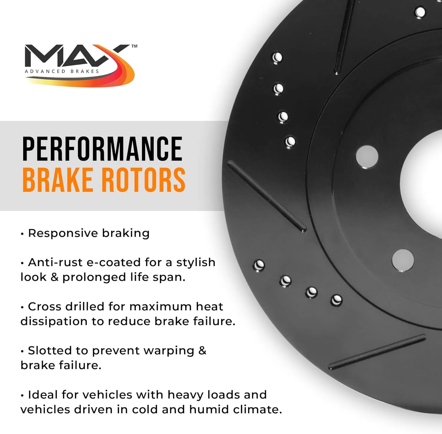 Max Advanced Brakes Front & Rear Brake Kit Compatible With 2018 2019 2020 2021 2022 2023 Mitsubishi Outlander PHEV Replacement Drilled Slotted Black Coated Disc Brake Rotors and Ceramic Brake Pads