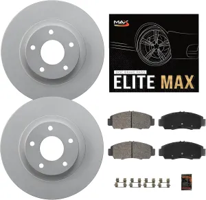 Max Advanced Brakes Rear Brake Kit Compatible With 2015-2019 Hyundai Sonata Tucson Compatible With Kia Optima Cadenza Replacement Geomet Coated OE Disc Brake Rotors and Ceramic Brake Pads