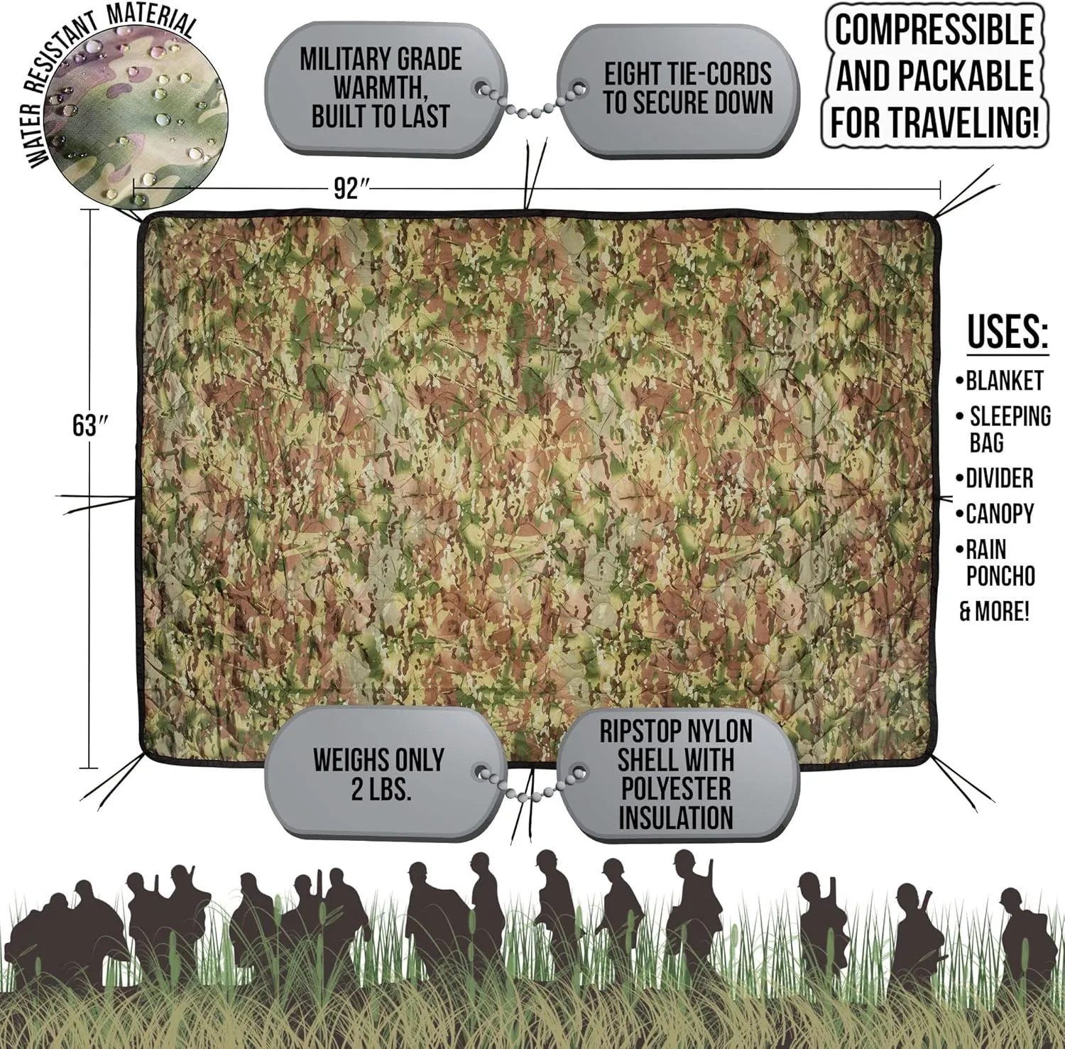MEDALS OF AMERICA EST. 1976 Military Gear Blanket Poncho Liners Woobie Emergency Blanket - Military Surplus Cold Weather Camping and Hunting Woobie Blanket (OCP Camo)