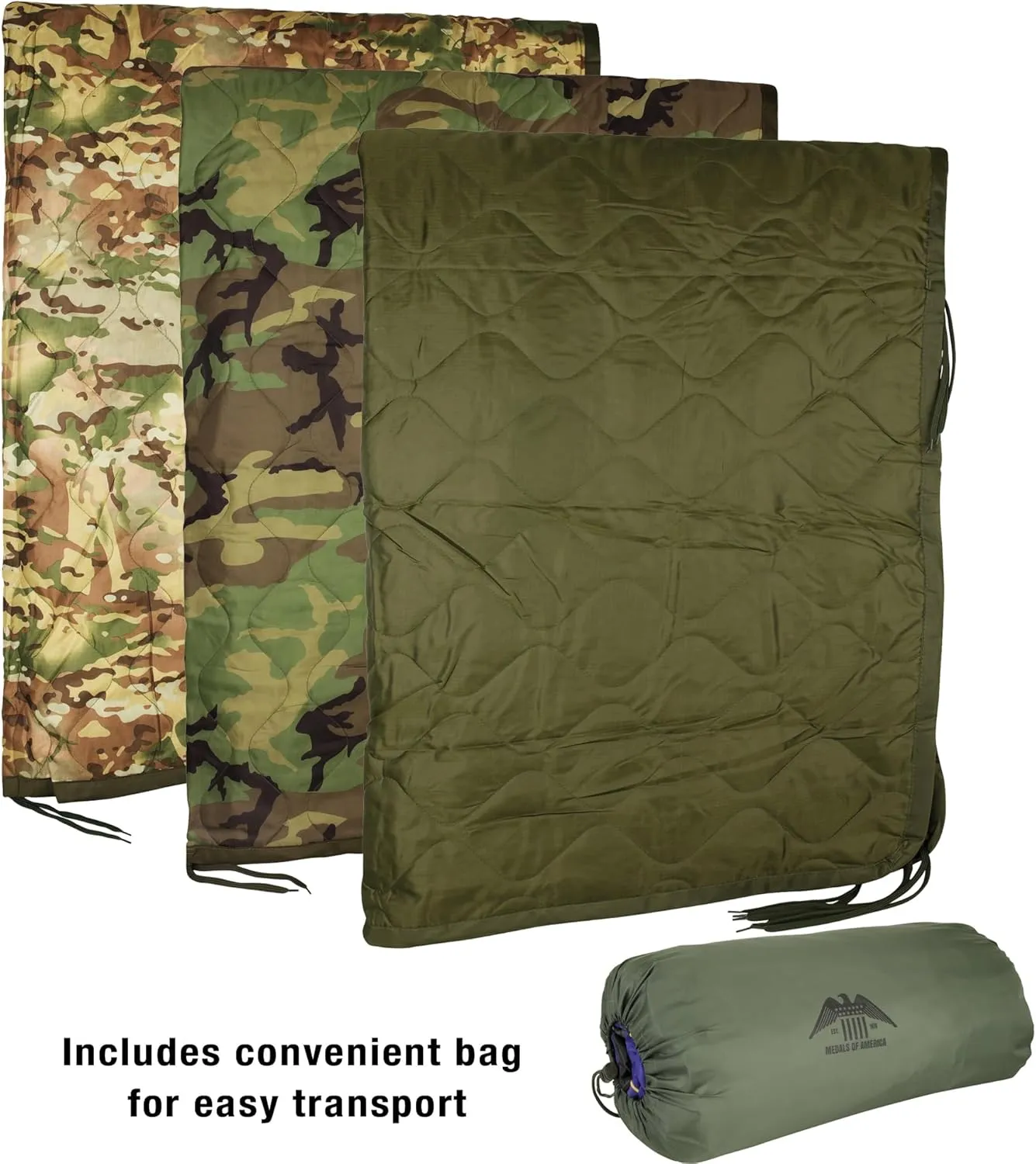 MEDALS OF AMERICA EST. 1976 Military Gear Blanket Poncho Liners Woobie Emergency Blanket - Military Surplus Cold Weather Camping and Hunting Woobie Blanket (OCP Camo)